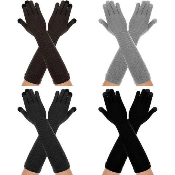 4 Pairs Knit Long Touchscreen Gloves Thermal Gloves Anti-slip Hand Warming Glove